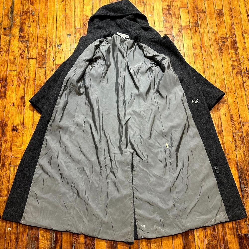 Larry Levine Long Coat Women's Size 6 Black Wool Long Sleeve Hooded Asymmetrical - Picture 3 of 12